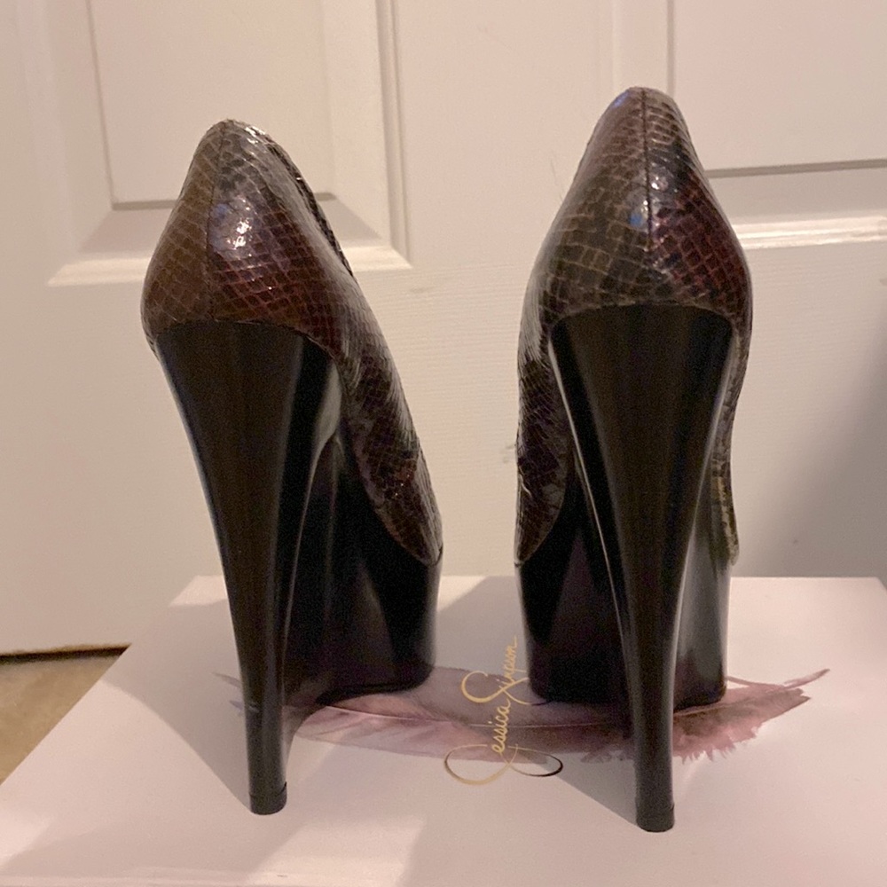 Very Gently Uses Designer Halston Real Leather Top and Wedge High Heel